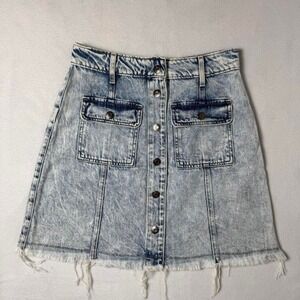 Hidden Jeans Acid Wash Denim Mini Skirt Button Front Blue HD54678-B‎ Womens S